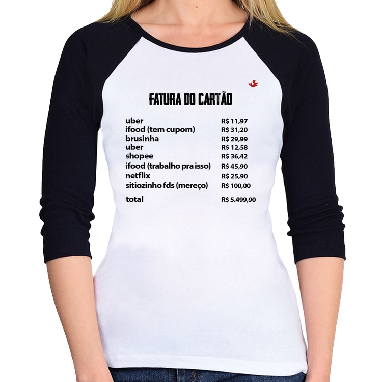 Baby Look Raglan Fatura do Cartão Manga 3/4