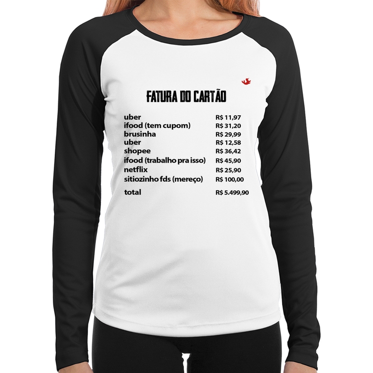 Baby Look Raglan Fatura do Cartão Manga Longa