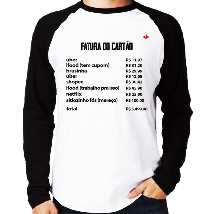 Camiseta Raglan Fatura do Cartão Manga Longa