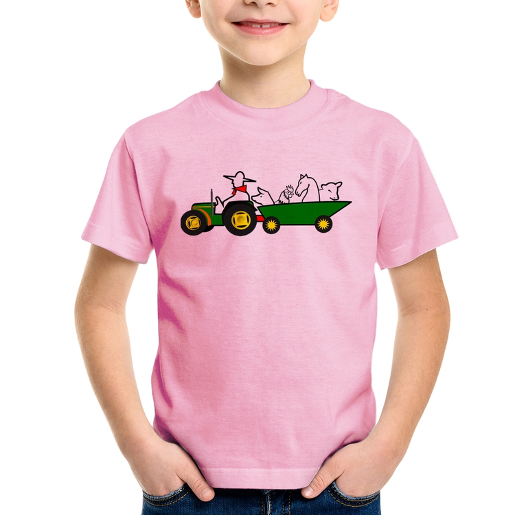 Camiseta Infantil Fazendeiro - Rosa Bebê