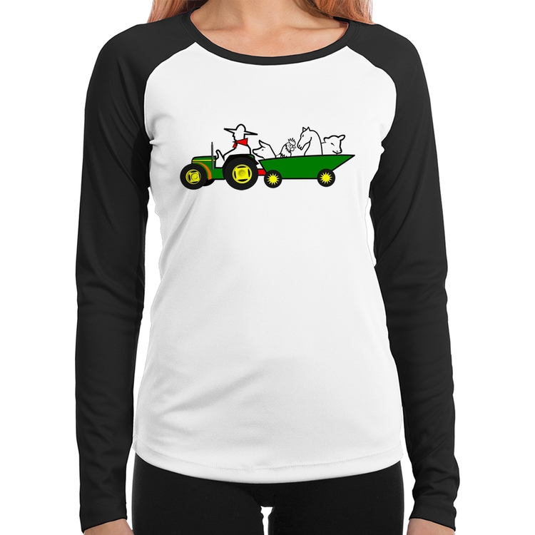 Baby Look Raglan Fazendeiro Manga Longa