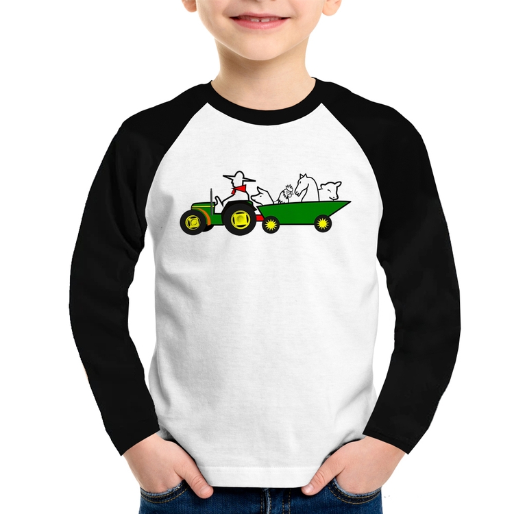 Camiseta Raglan Infantil Fazendeiro Manga Longa