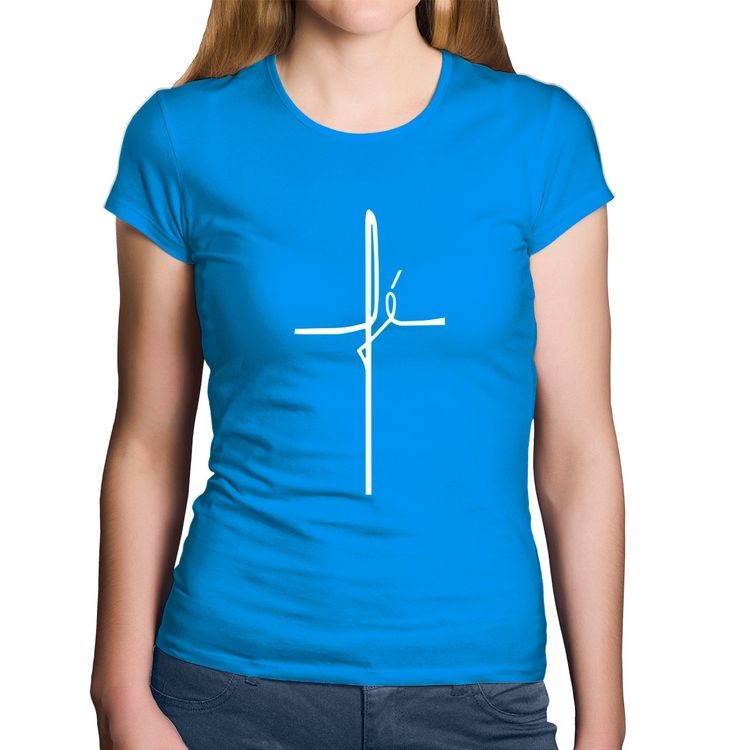 Baby Look Algodão Fé em Cruz - Azul