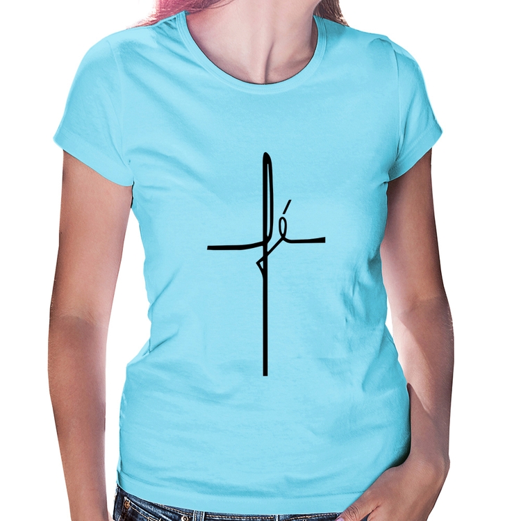 Baby Look Fé em Cruz - Azul Bebê