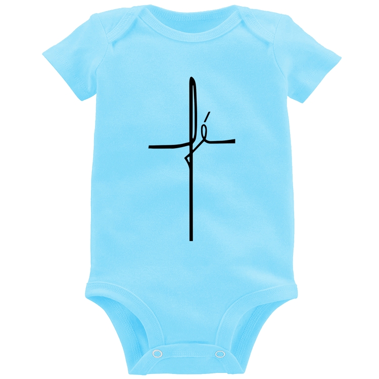 Body Bebê Fé em Cruz - Azul Bebê