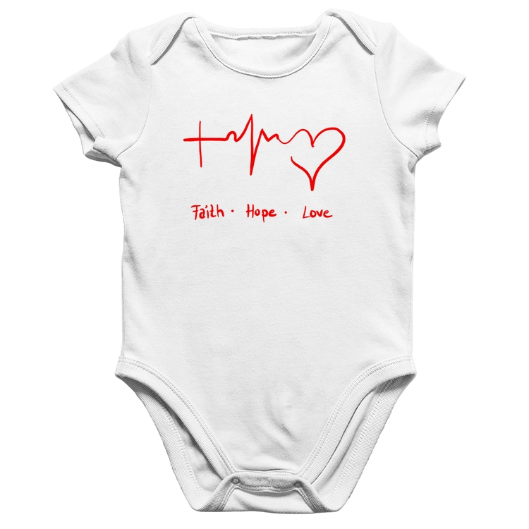 Body Bebê Algodão Fé, Esperança, Amor - Branco