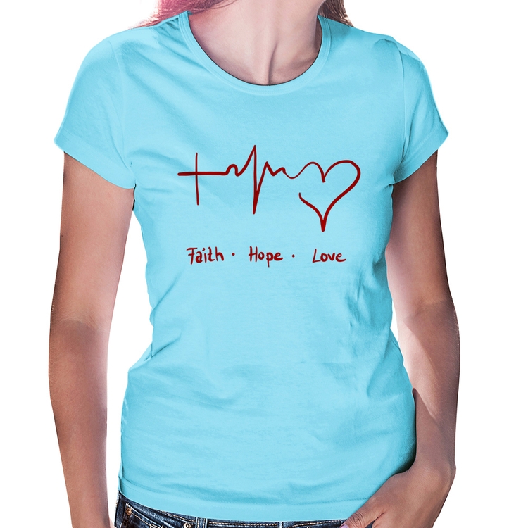 Baby Look Fé, Esperança, Amor - Azul Bebê