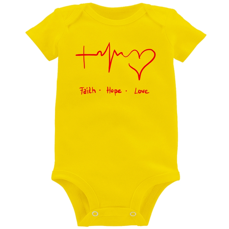 Body Bebê Fé, Esperança, Amor - Amarelo