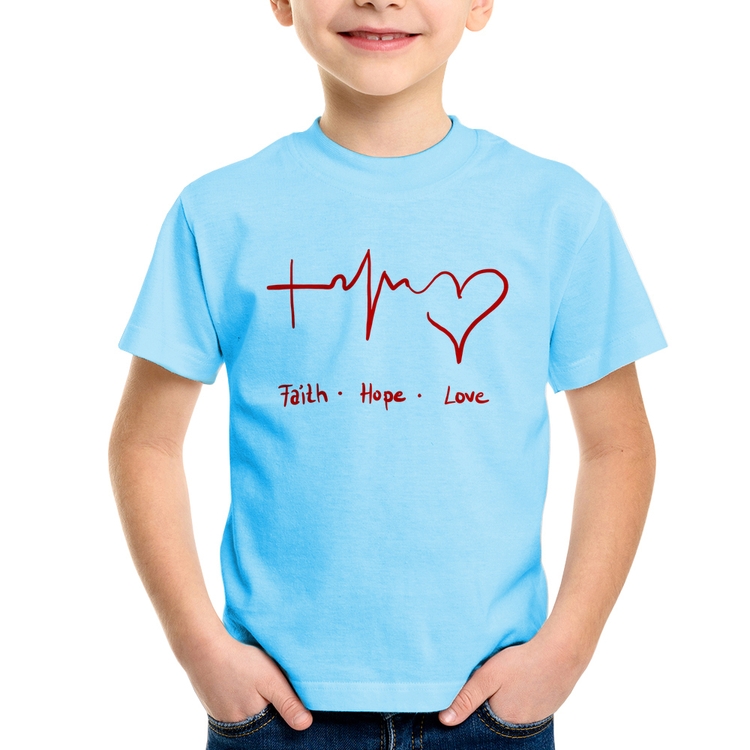 Camiseta Infantil Fé, Esperança, Amor - Azul Bebê