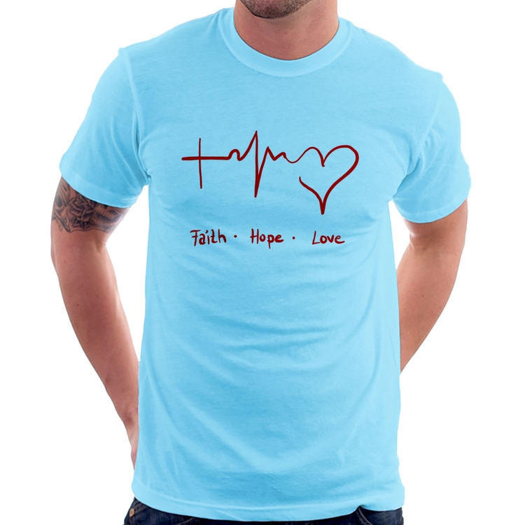 Camiseta Fé, Esperança, Amor - Azul Bebê