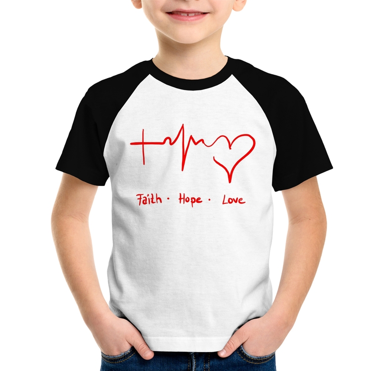 Camiseta Raglan Infantil Fé, Esperança, Amor