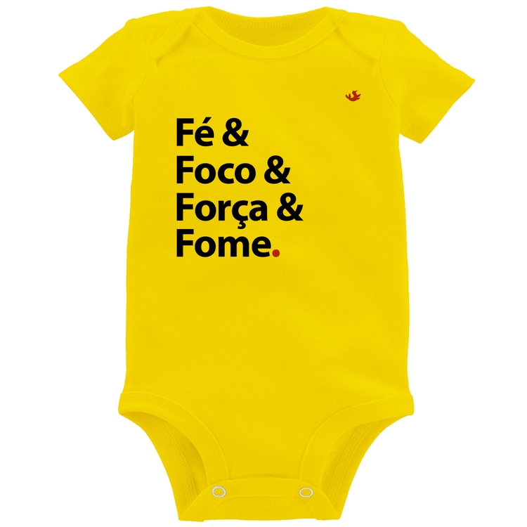 Body Bebê Fé & Foco & Força & Fome - Amarelo
