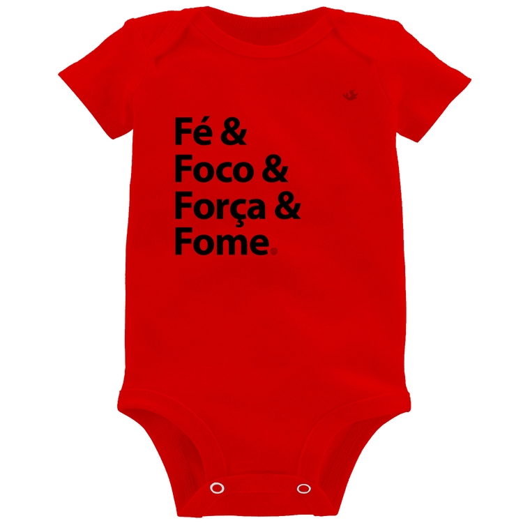 Body Bebê Fé & Foco & Força & Fome - Vermelho