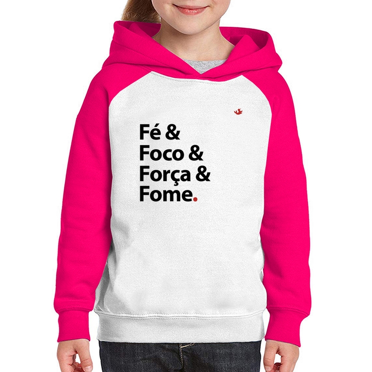 Moletom Infantil Fé & Foco & Força & Fome - Branco/Rosa