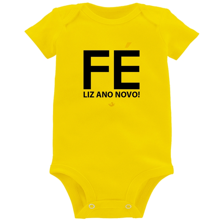 Body Bebê Fé liz ano novo! - Amarelo