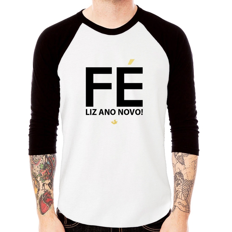Camiseta Raglan Fé liz ano novo! Manga 3/4
