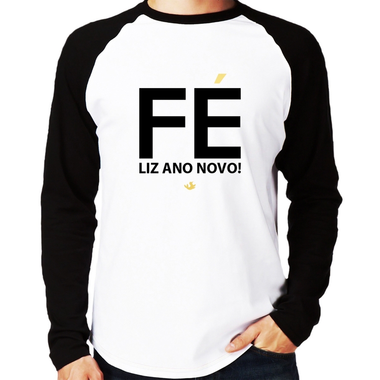 Camiseta Raglan Fé liz ano novo! Manga Longa
