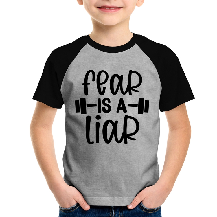 Camiseta Raglan Infantil Fear Is A Liar - Cinza/Preto