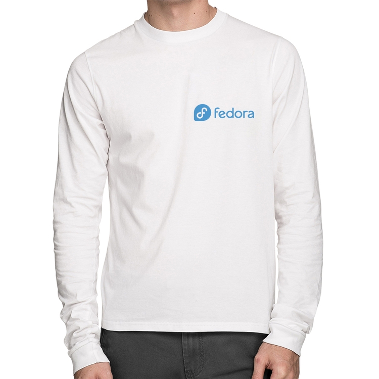 Camiseta Algodão Fedora Linux Manga Longa - Branca