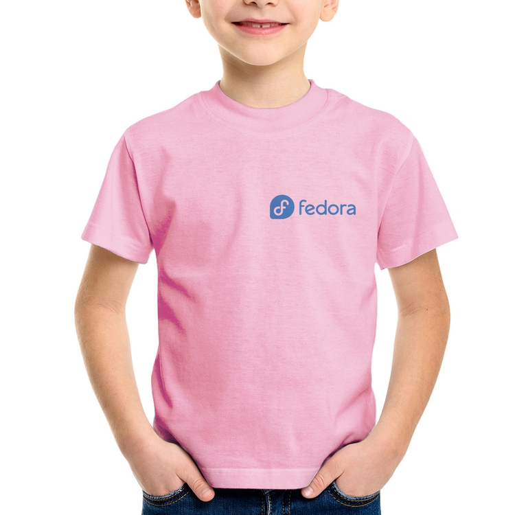 Camiseta Infantil Fedora Linux - Rosa Bebê
