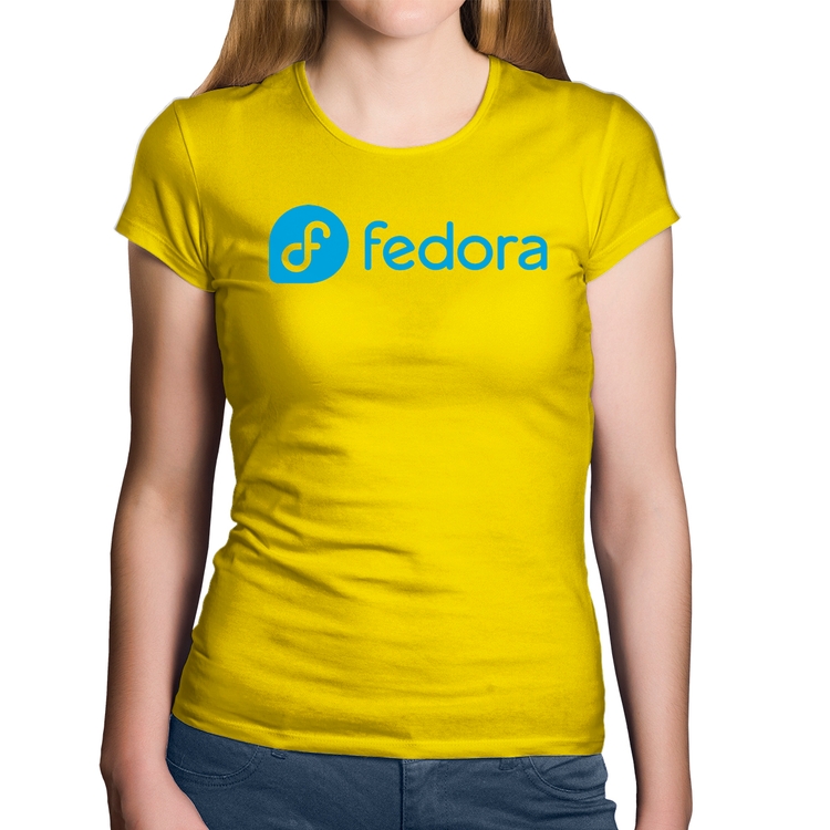 Baby Look Algodão Fedora Linux Logo - Amarela