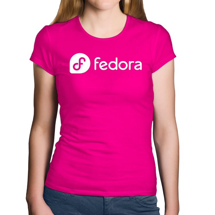 Baby Look Algodão Fedora Linux Logo - Rosa