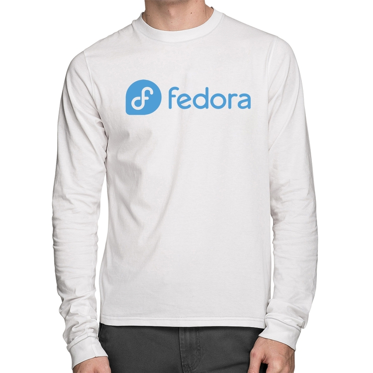 Camiseta Algodão Fedora Linux Logo Manga Longa - Branca