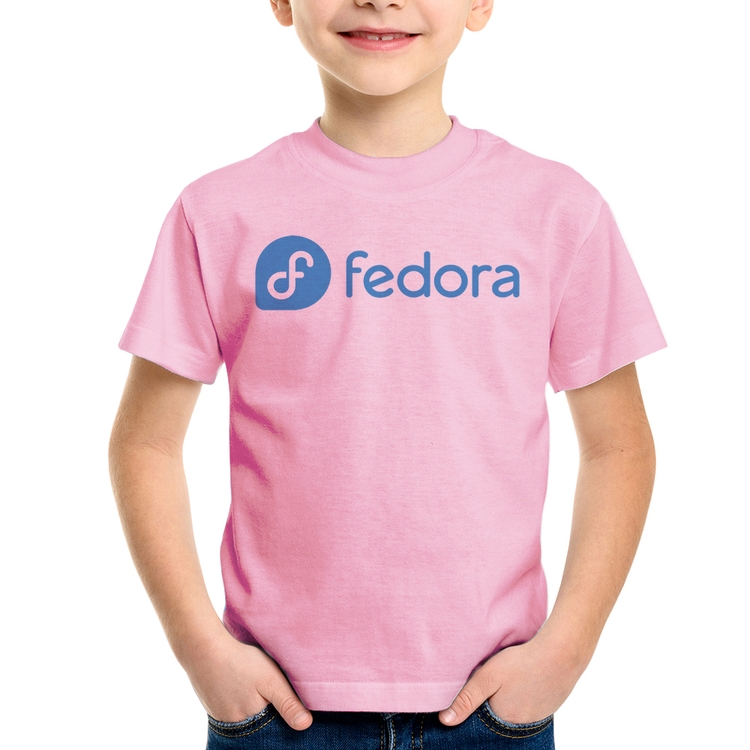 Camiseta Infantil Fedora Linux Logo - Rosa Bebê
