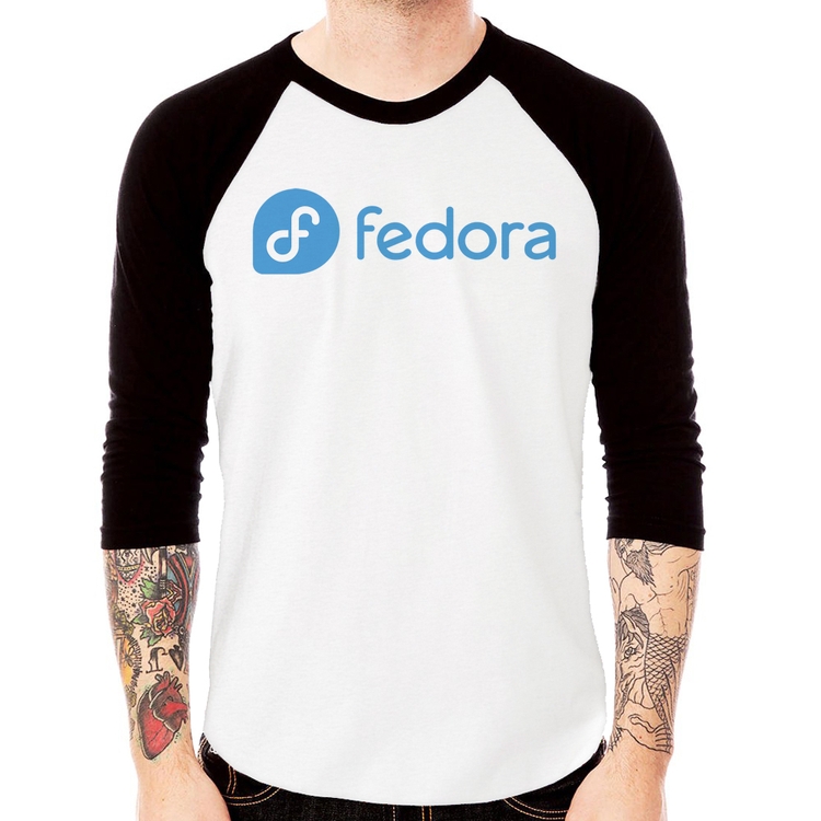 Camiseta Raglan Fedora Linux Logo Manga 3/4