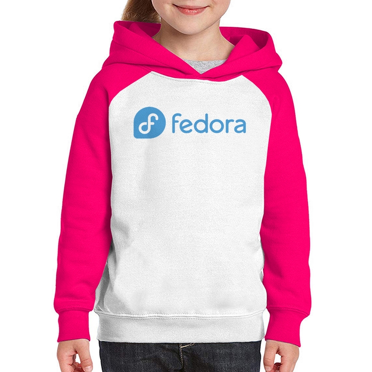 Moletom Infantil Fedora Linux Logo - Branco/Rosa