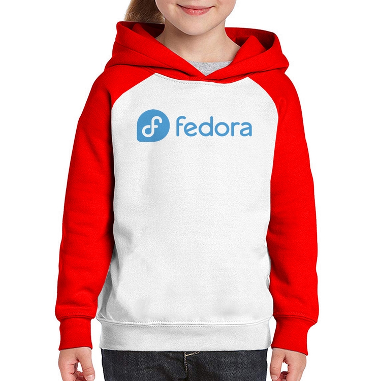 Moletom Infantil Fedora Linux Logo - Branco/Vermelho