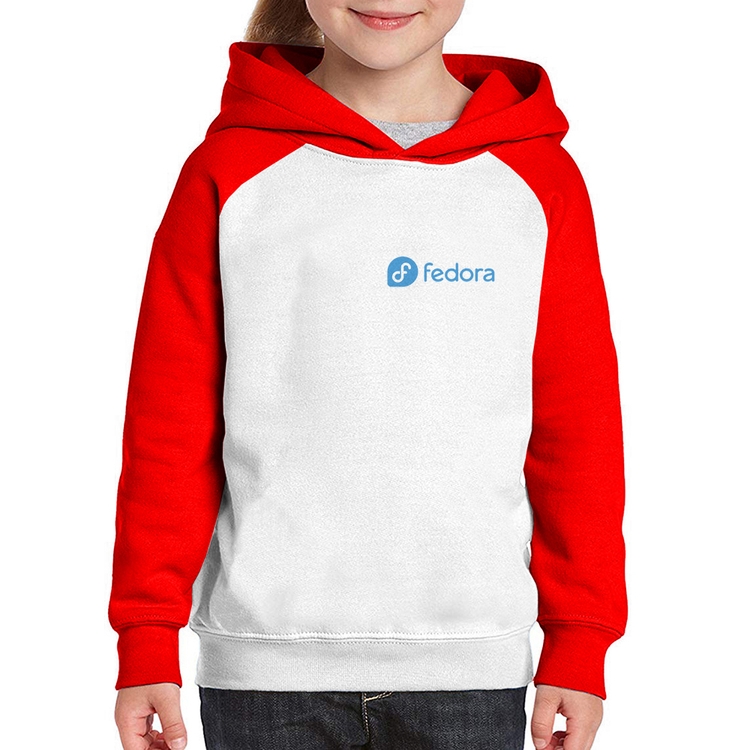 Moletom Infantil Fedora Linux - Branco/Vermelho