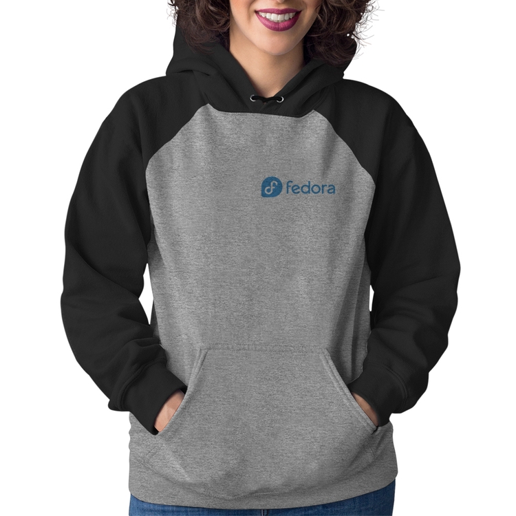 Moletom Feminino Fedora Linux - Cinza/Preto