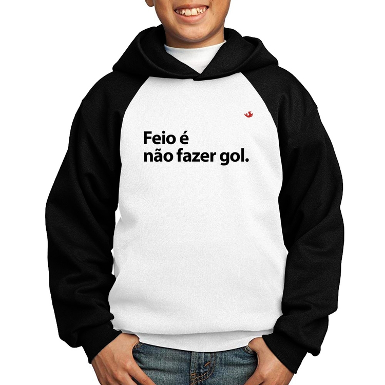 Moletom Infantil Feio é não fazer gol - Branco/Preto