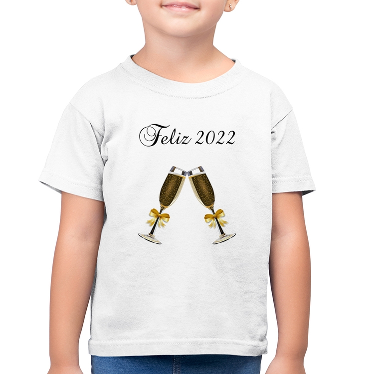 Camiseta Algodão Infantil Feliz 2022 - Branca