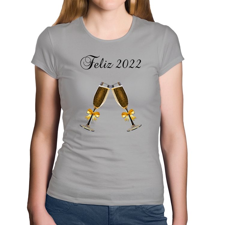 Baby Look Algodão Feliz 2022 - Cinza