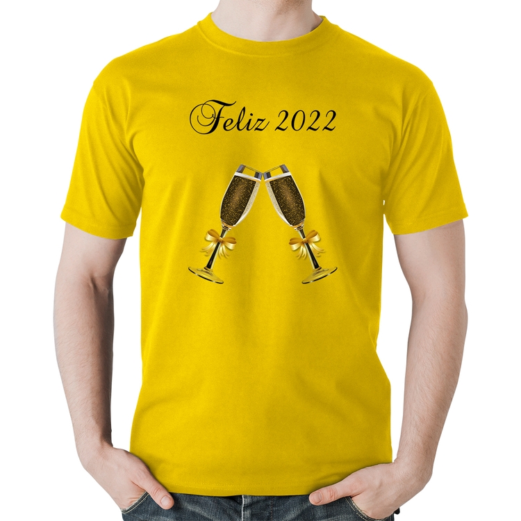 Camiseta Algodão Feliz 2022 - Amarela