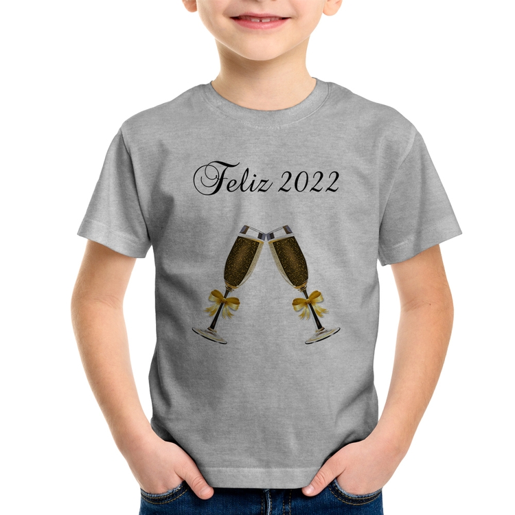 Camiseta Infantil Feliz 2022 - Cinza