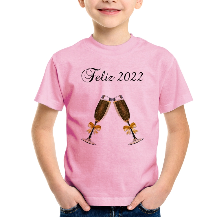 Camiseta Infantil Feliz 2022 - Rosa Bebê