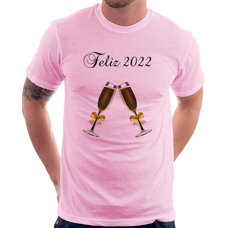 Camiseta Feliz 2022 - Rosa Bebê