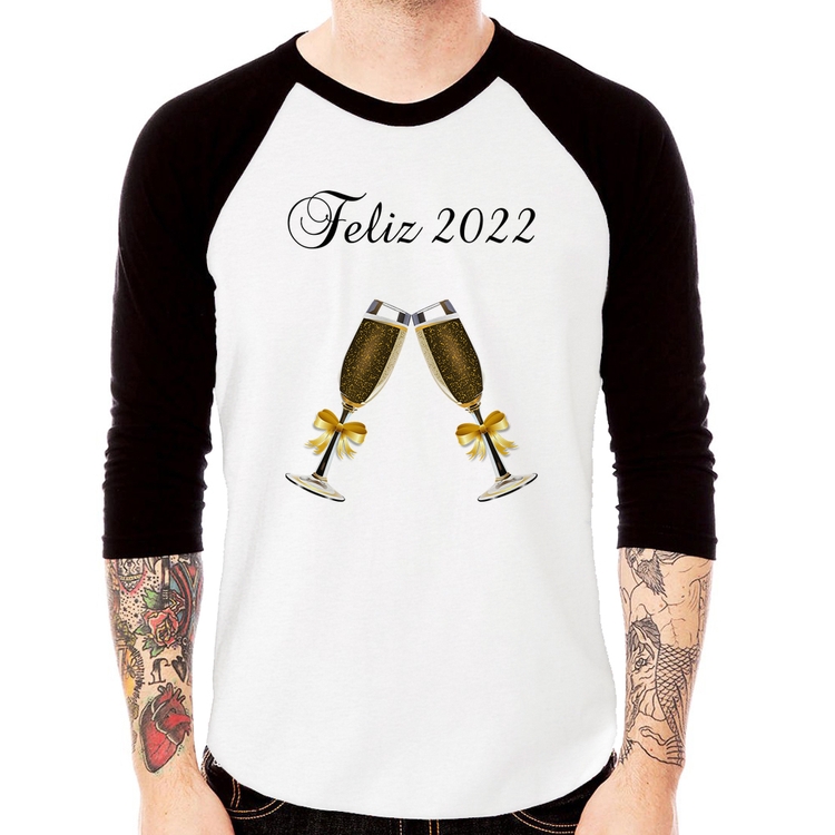 Camiseta Raglan Feliz 2022 Manga 3/4