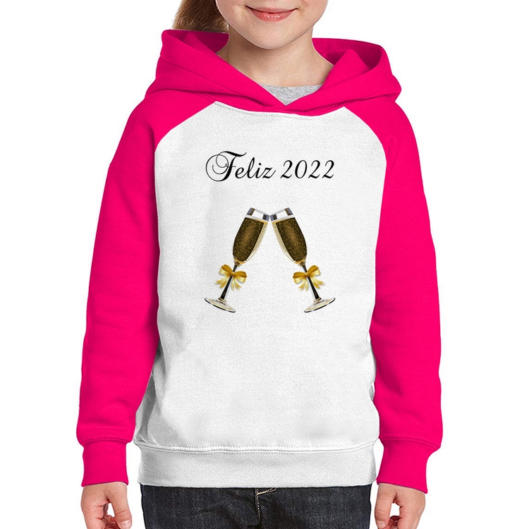 Moletom Infantil Feliz 2022 - Branco/Rosa