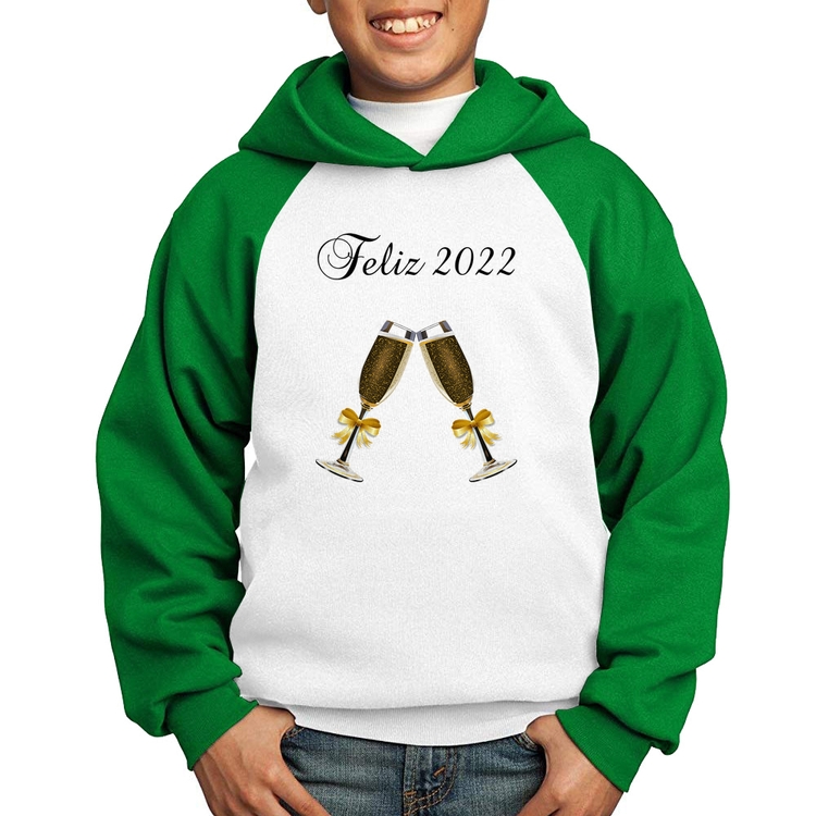 Moletom Infantil Feliz 2022 - Branco/Verde