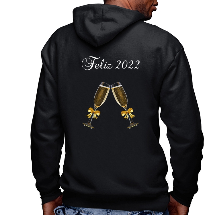 Blusa Moletom Feliz 2022 Masculina com Capuz e Zíper
