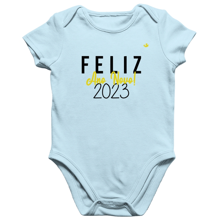 Body Bebê Algodão Feliz Ano Novo 2023 - Azul Bebê