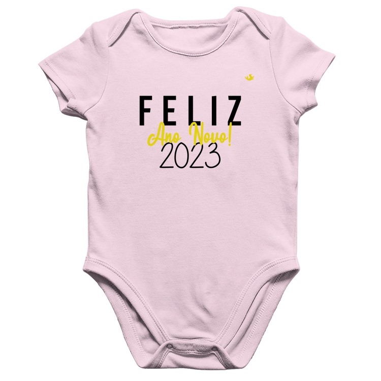 Body Bebê Algodão Feliz Ano Novo 2023 - Rosa Bebê