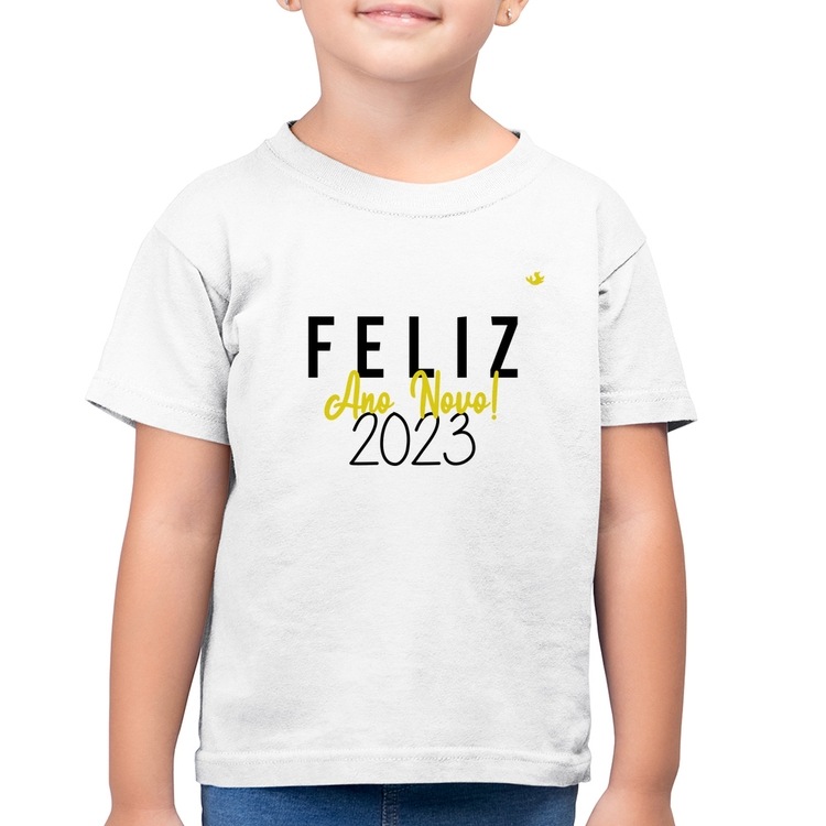 Camiseta Algodão Infantil Feliz Ano Novo 2023 - Branca