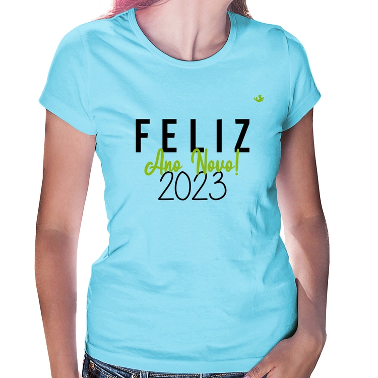 Baby Look Feliz Ano Novo 2023 - Azul Bebê