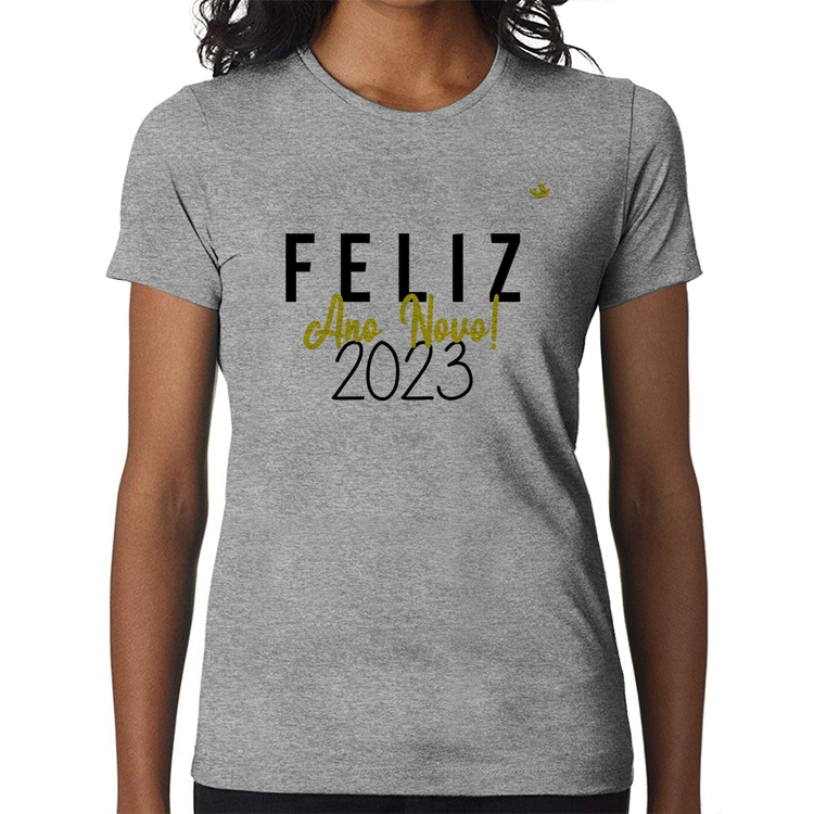 Baby Look Feliz Ano Novo 2023 - Cinza