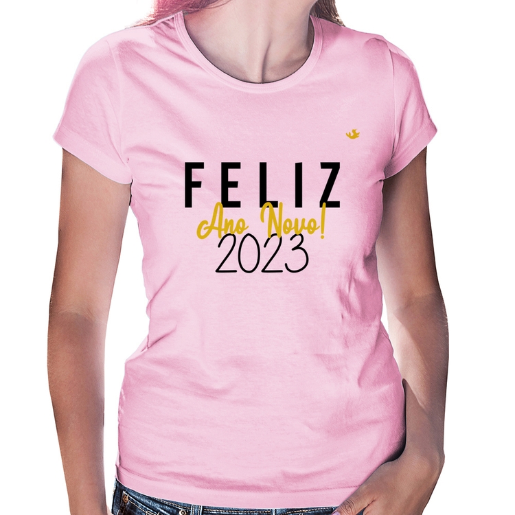Baby Look Feliz Ano Novo 2023 - Rosa Bebê